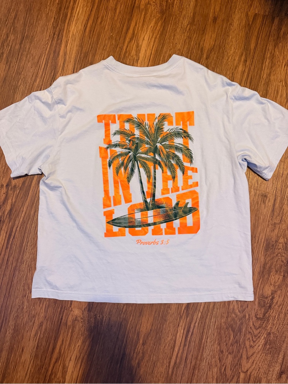 H&M White Short Sleeve Tee with Orange Palm Graphic